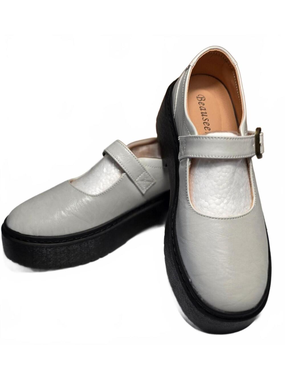 Beauseen Women's Sz 8 US Mary Jane Pale Grey Platform Shoes